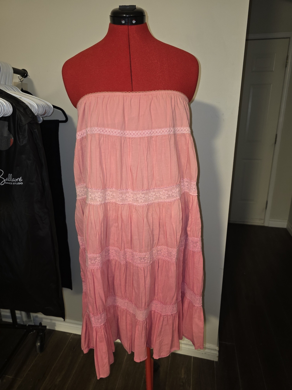 Women's Pink Tiered Lace Trim Maxi Skirt - Picture 2 of 6